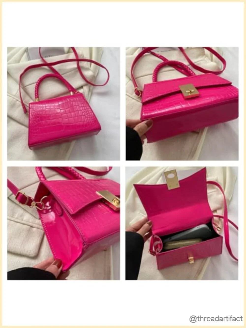 Faux Croc Leather Texture Small Crossbody Bag Patent Leather Shoulder Bag